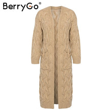 Load image into Gallery viewer, BerryGo Vintage mohair long cardigan women sweaters female Long sleeve pocket winter cardigans Casual knitwear pure jumpers