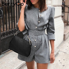 Load image into Gallery viewer, BerryGo Button blazer winter jumpsuit women overalls Office ladies jumpsuits rompers Female short one piece autumn work playsuit